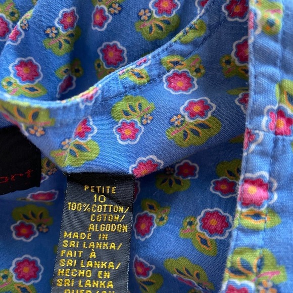 Lizsport Vintage 90s Floral Cotton Button up Midi Dress Blue Petite 10P cottage - Picture 3 of 9